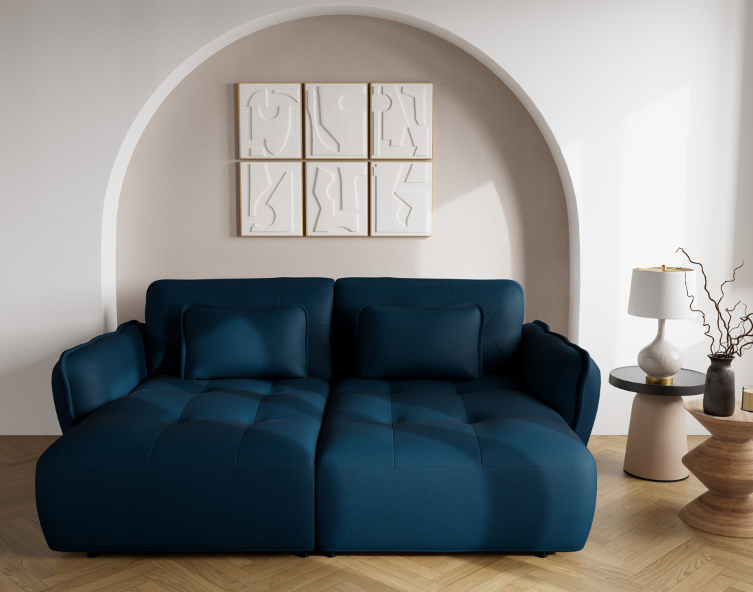 Canapé droit 4 places avec double méridienne assise profonde en tissu texturé Thais