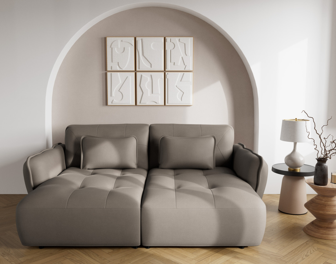 Canapé droit 4 places avec double méridienne assise profonde en tissu texturé Thais Canapé droit 4 places avec double méridienne assise profonde en tissu texturé Thais