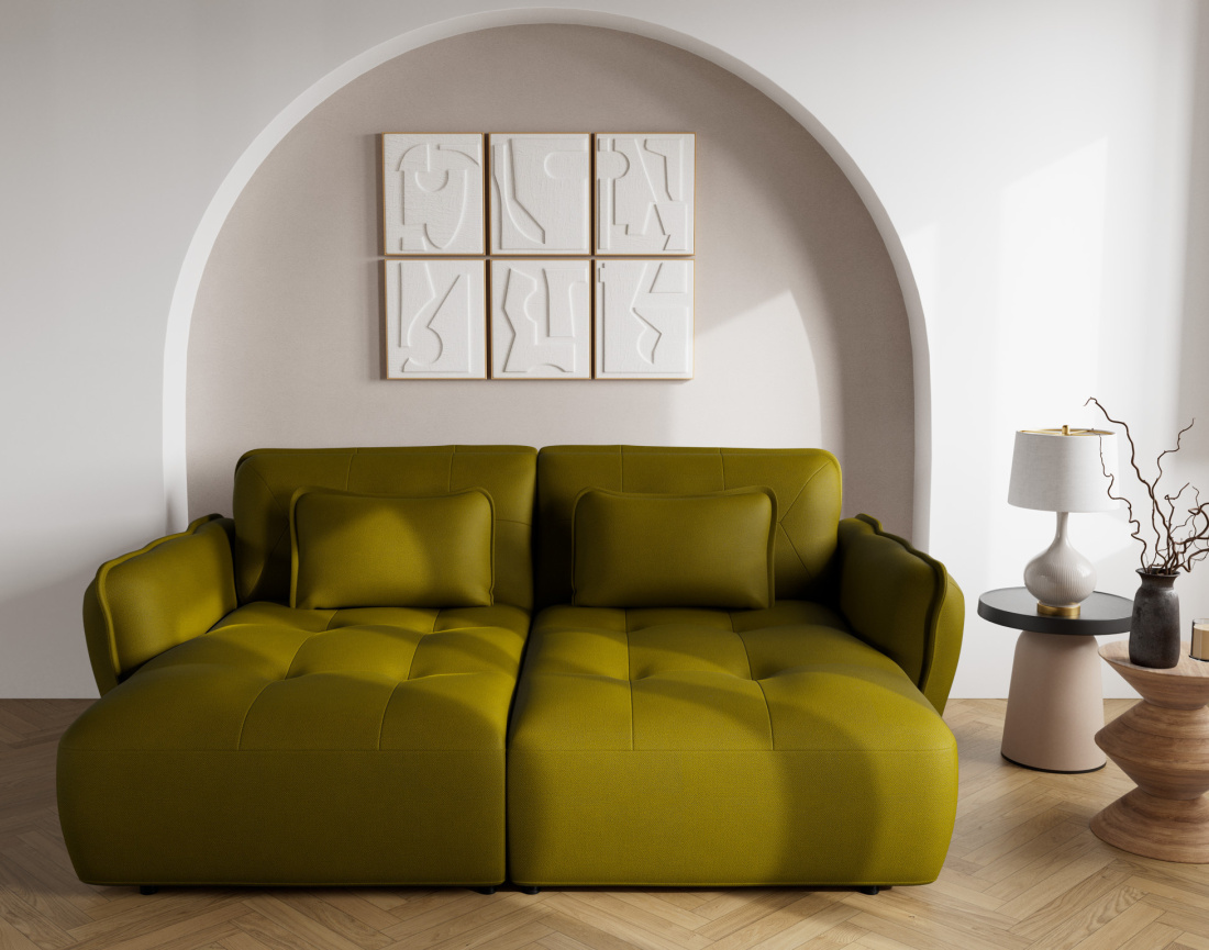 Canapé droit 4 places avec double méridienne assise profonde en tissu texturé Thais Canapé droit 4 places avec double méridienne assise profonde en tissu texturé Thais