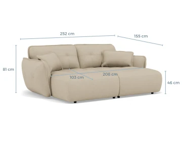 Canapé droit 4 places avec double méridienne assise profonde en tissu texturé Thais