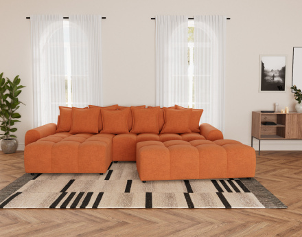 Canapé d'angle réversible 4 places avec pouf d'appoint en tissu texturé Adelaide