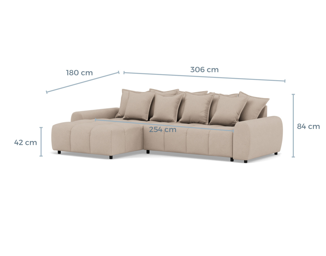 Canapé d'angle réversible 4 places avec pouf d'appoint en tissu texturé Adelaide