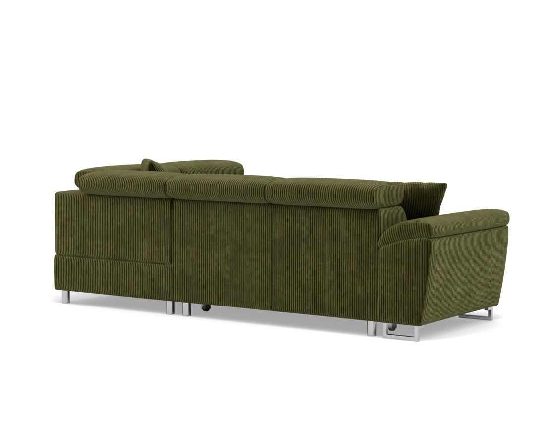 Canapé d'angle droit 5 places convertible avec têtières et coffre en velours côtelé Baoji