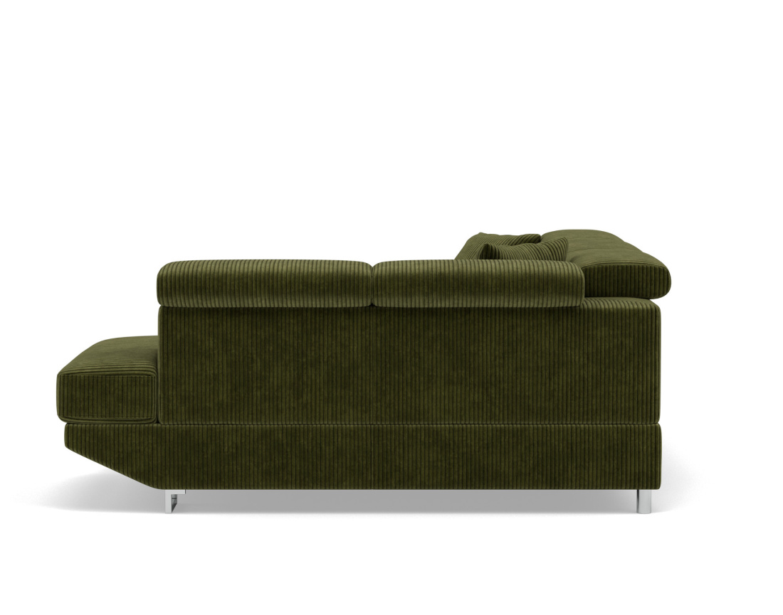 Canapé d'angle droit 5 places convertible avec têtières et coffre en velours côtelé Baoji