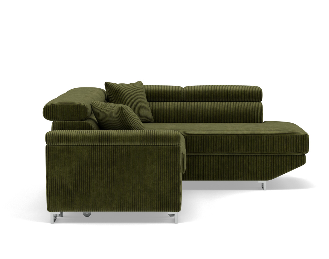 Canapé d'angle droit 5 places convertible avec têtières et coffre en velours côtelé Baoji