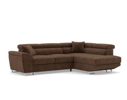 Canapé d'angle droit 5 places convertible avec têtières et coffre en velours côtelé Baoji