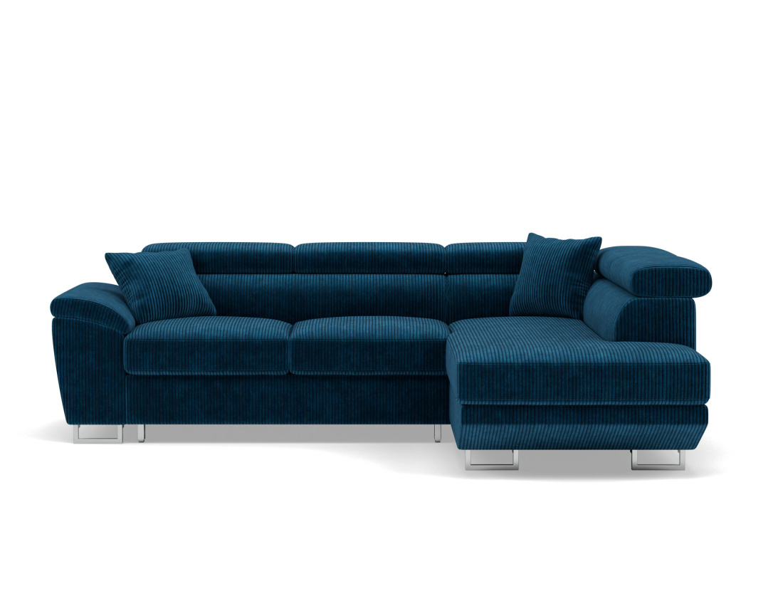 Canapé d'angle droit 5 places convertible avec têtières et coffre en velours côtelé Baoji