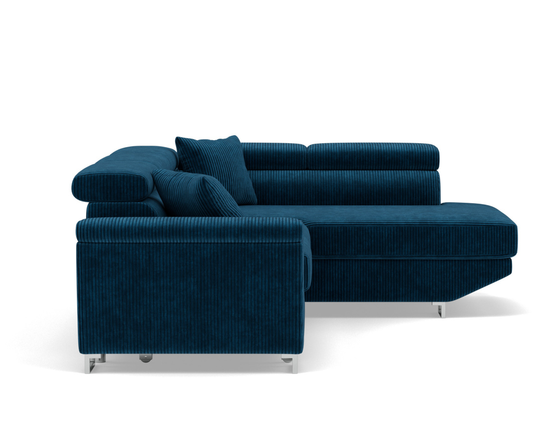 Canapé d'angle droit 5 places convertible avec têtières et coffre en velours côtelé Baoji