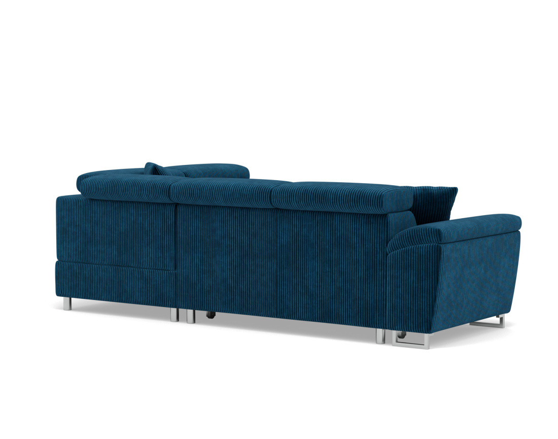 Canapé d'angle droit 5 places convertible avec têtières et coffre en velours côtelé Baoji