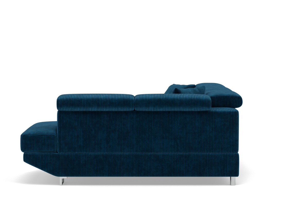 Canapé d'angle droit 5 places convertible avec têtières et coffre en velours côtelé Baoji