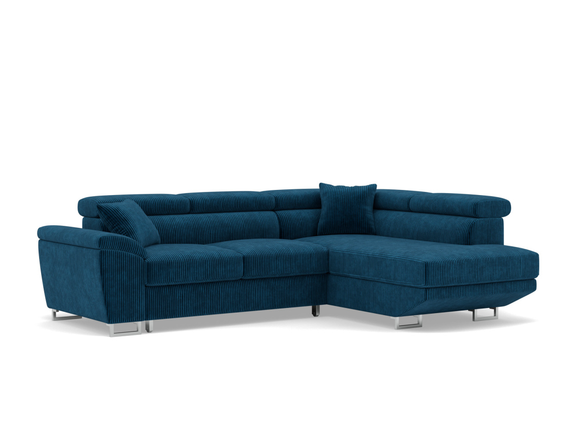 Canapé d'angle droit 5 places convertible avec têtières et coffre en velours côtelé Baoji