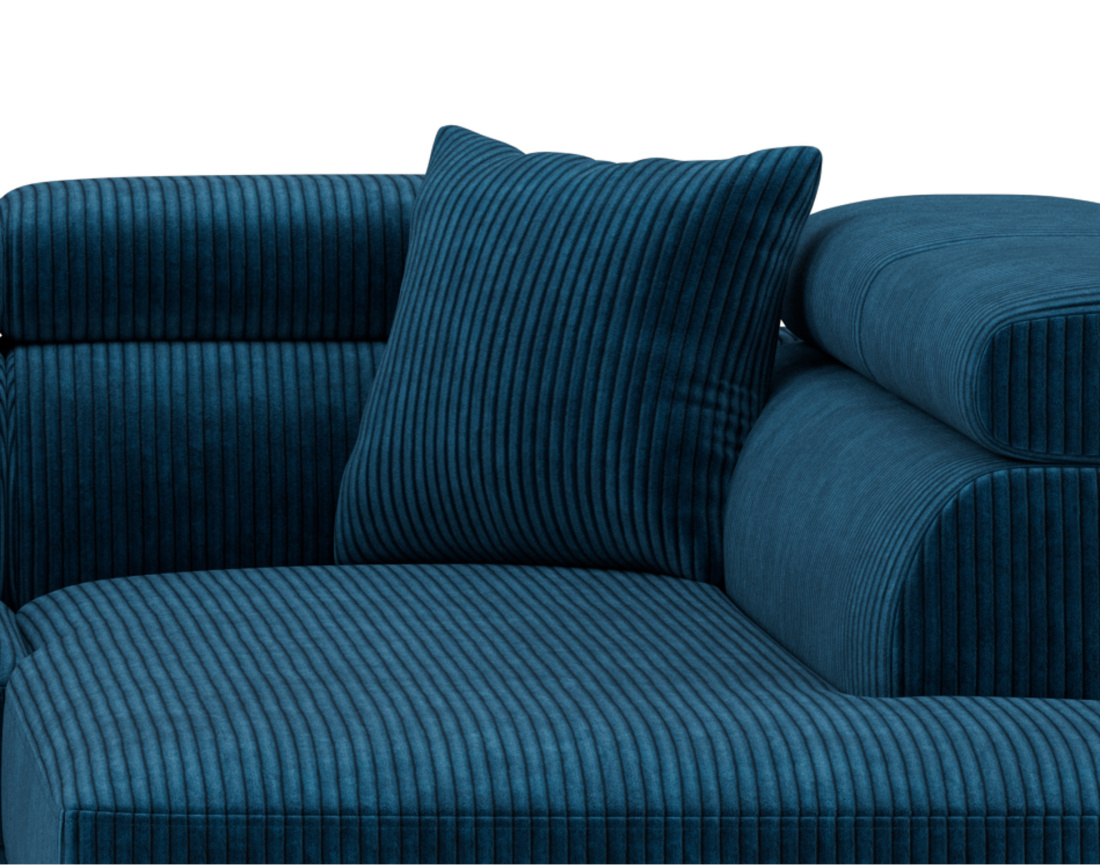 Canapé d'angle droit 5 places convertible avec têtières et coffre en velours côtelé Baoji
