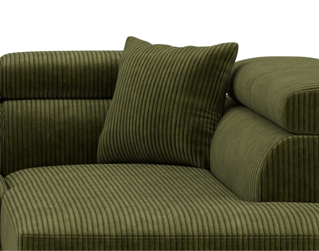 Canapé d'angle droit 5 places convertible avec têtières et coffre en velours côtelé Baoji