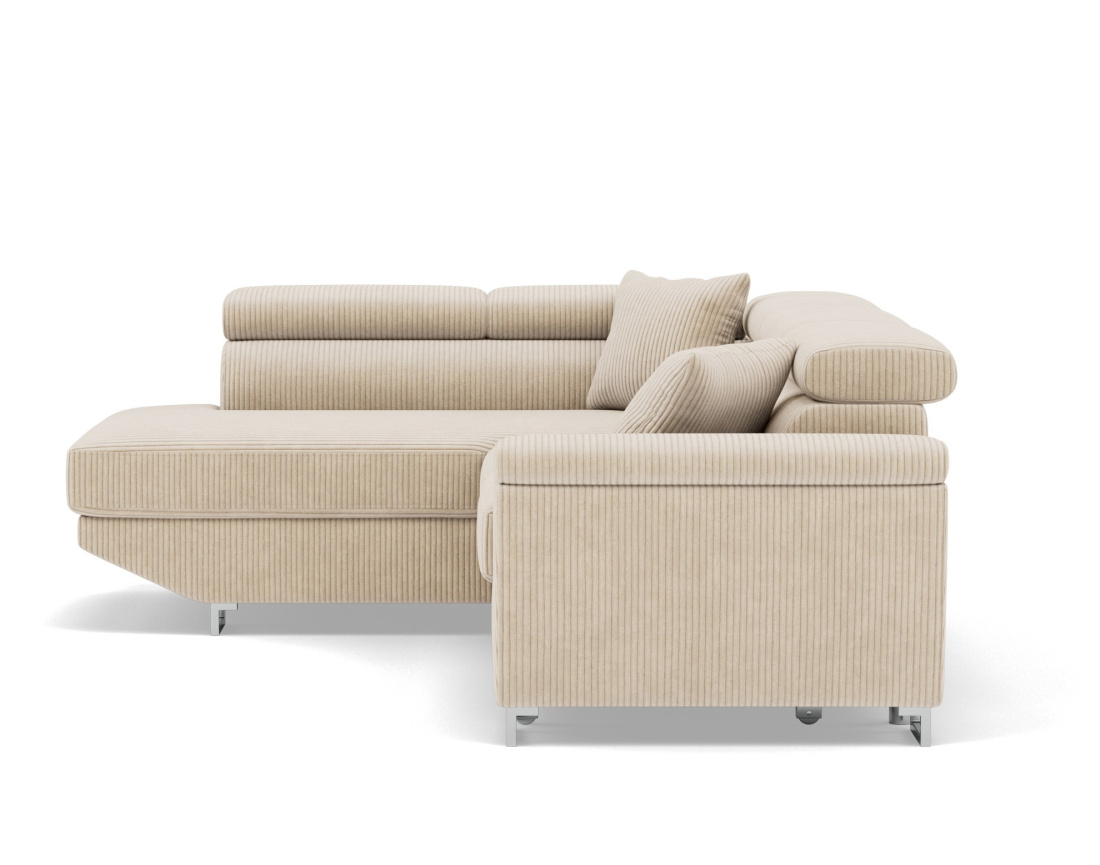 Canapé d'angle gauche 5 places convertible avec têtières et coffre en velours côtelé Baoji Canapé d'angle gauche 5 places convertible avec têtières et coffre en velours côtelé Baoji