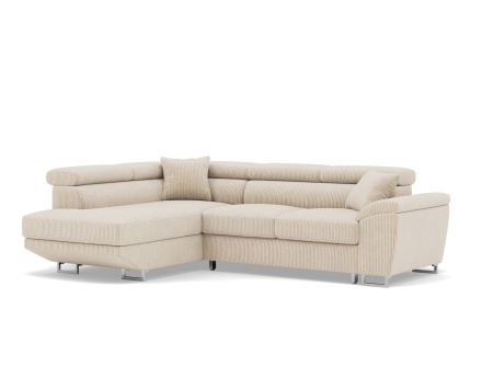 Canapé d'angle gauche 5 places convertible avec têtières et coffre en velours côtelé Baoji