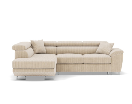 Canapé d'angle gauche 5 places convertible avec têtières et coffre en velours côtelé Baoji