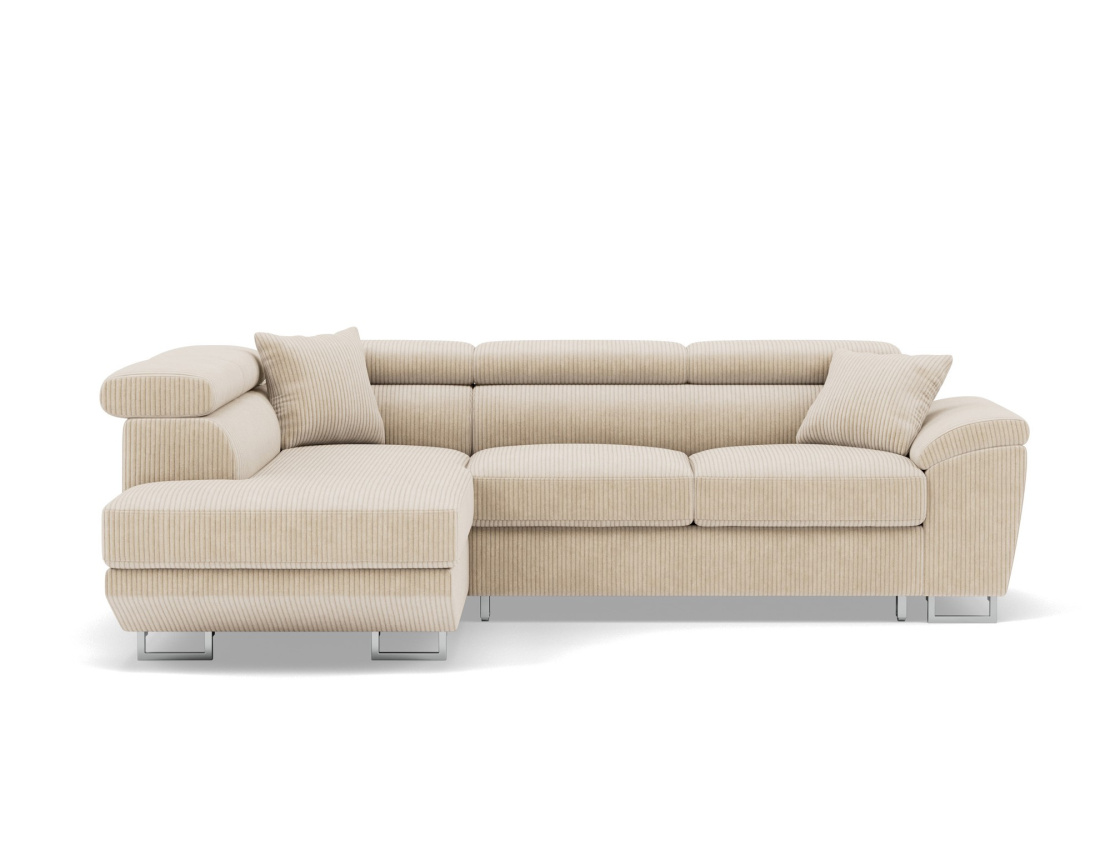Canapé d'angle gauche 5 places convertible avec têtières et coffre en velours côtelé Baoji Canapé d'angle gauche 5 places convertible avec têtières et coffre en velours côtelé Baoji