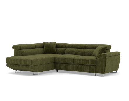 Canapé d'angle gauche 5 places convertible avec têtières et coffre en velours côtelé Baoji