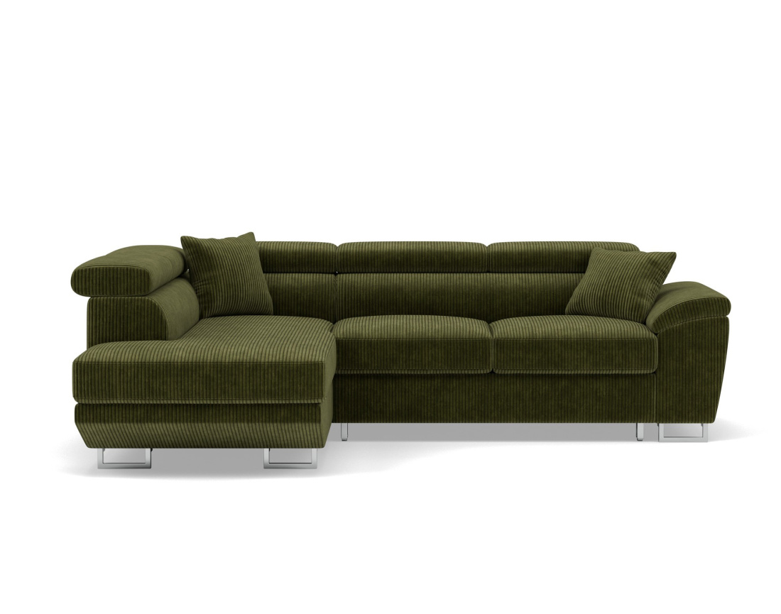 Canapé d'angle gauche 5 places convertible avec têtières et coffre en velours côtelé Baoji