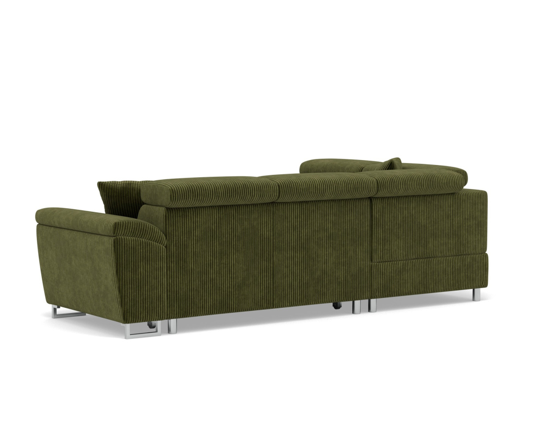 Canapé d'angle gauche 5 places convertible avec têtières et coffre en velours côtelé Baoji