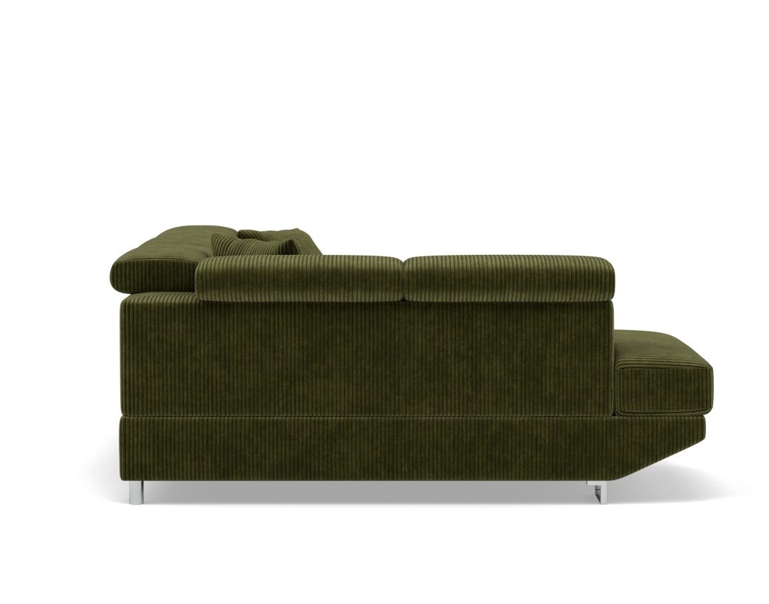 Canapé d'angle gauche 5 places convertible avec têtières et coffre en velours côtelé Baoji