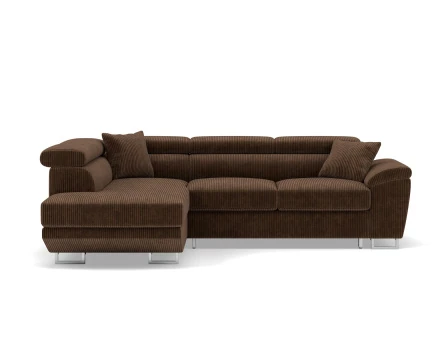 Canapé d'angle gauche 5 places convertible avec têtières et coffre en velours côtelé Baoji