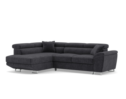 Canapé d'angle gauche 5 places convertible avec têtières et coffre en velours côtelé Baoji