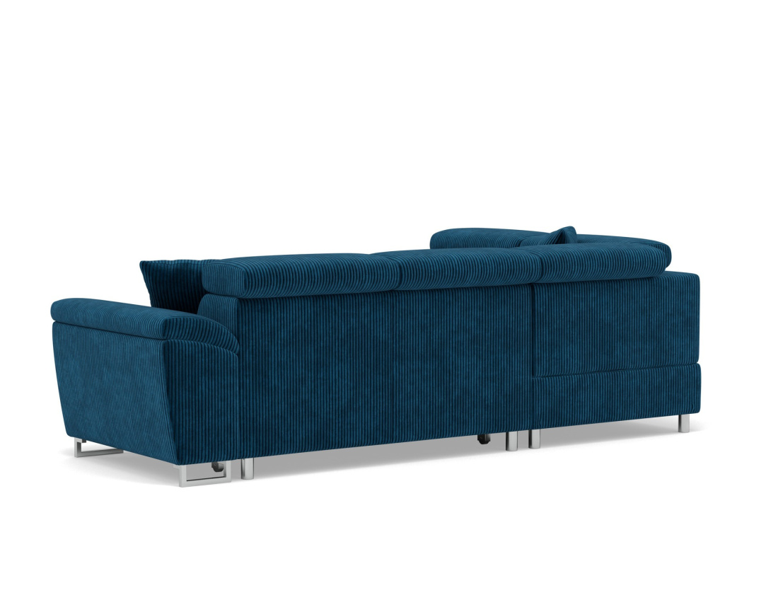 Canapé d'angle gauche 5 places convertible avec têtières et coffre en velours côtelé Baoji