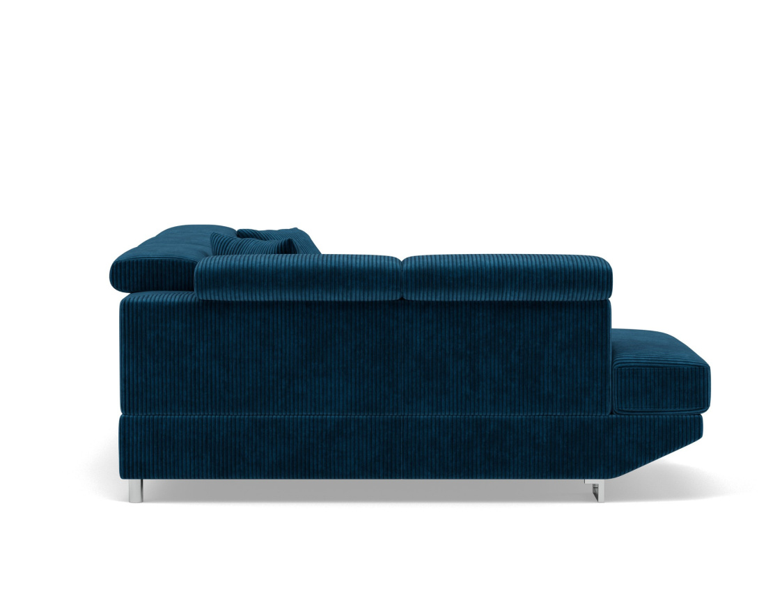 Canapé d'angle gauche 5 places convertible avec têtières et coffre en velours côtelé Baoji