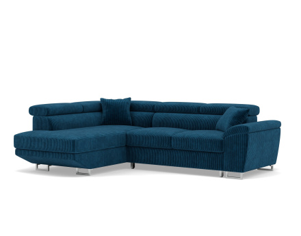 Canapé d'angle gauche 5 places convertible avec têtières et coffre en velours côtelé Baoji