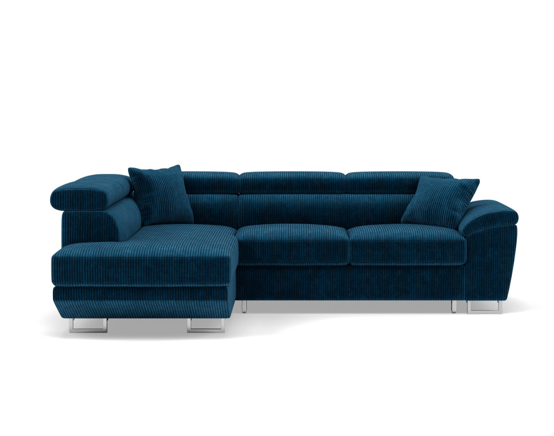 Canapé d'angle gauche 5 places convertible avec têtières et coffre en velours côtelé Baoji
