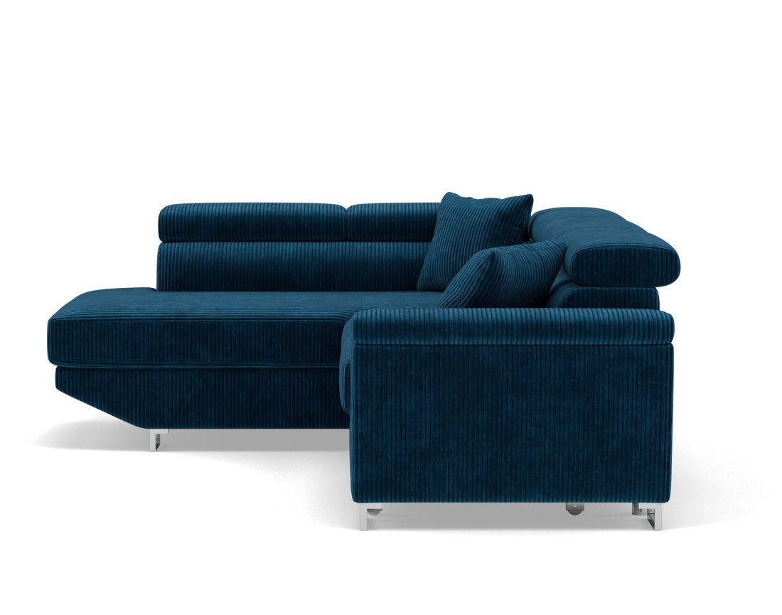 Canapé d'angle gauche 5 places convertible avec têtières et coffre en velours côtelé Baoji
