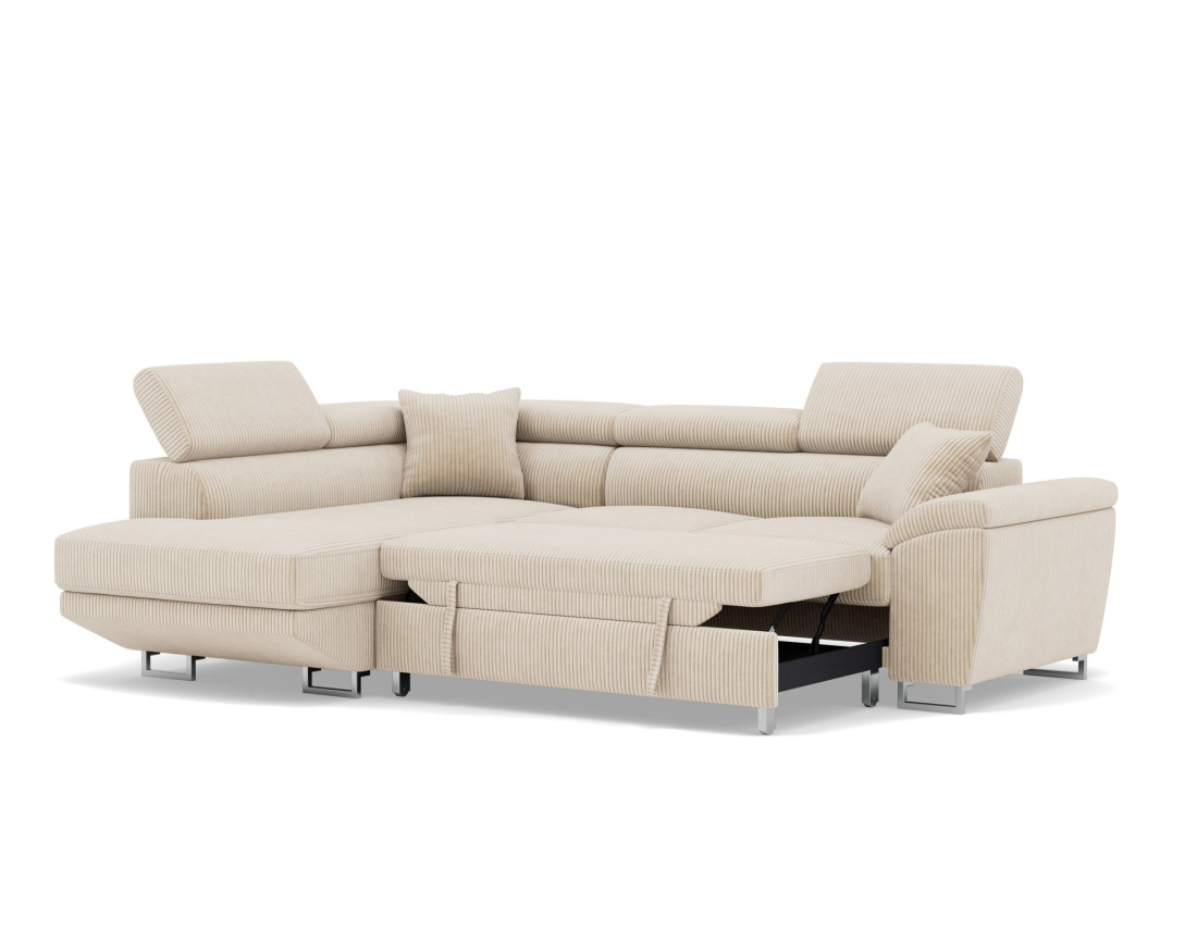 Canapé d'angle gauche 5 places convertible avec têtières et coffre en velours côtelé Baoji Canapé d'angle gauche 5 places convertible avec têtières et coffre en velours côtelé Baoji