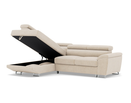 Canapé d'angle gauche 5 places convertible avec têtières et coffre en velours côtelé Baoji