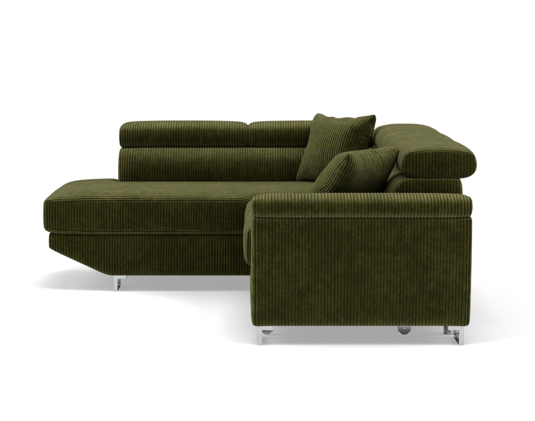Canapé d'angle gauche 5 places convertible avec têtières et coffre en velours côtelé Baoji