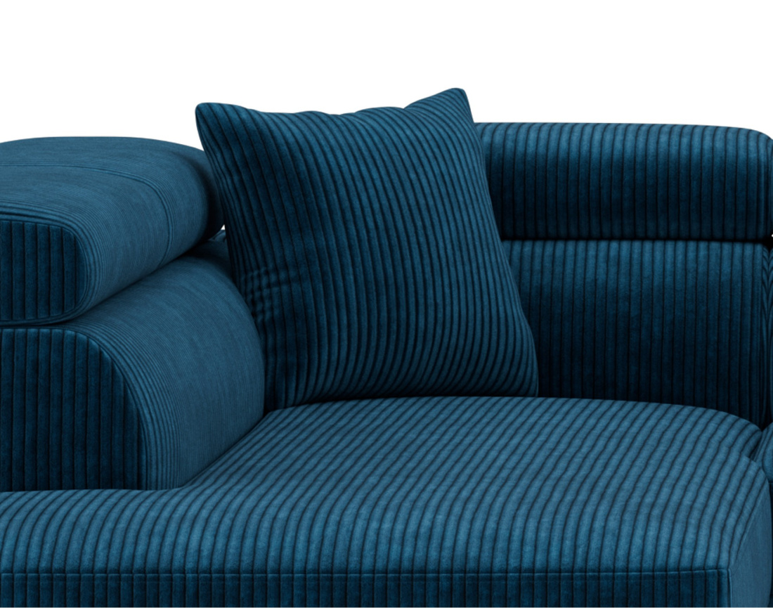 Canapé d'angle gauche 5 places convertible avec têtières et coffre en velours côtelé Baoji