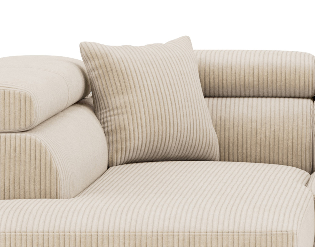 Canapé d'angle gauche 5 places convertible avec têtières et coffre en velours côtelé Baoji Canapé d'angle gauche 5 places convertible avec têtières et coffre en velours côtelé Baoji