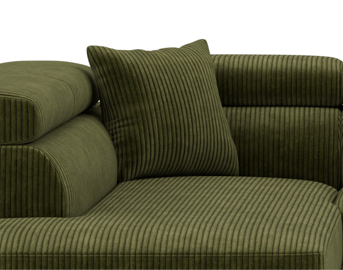 Canapé d'angle gauche 5 places convertible avec têtières et coffre en velours côtelé Baoji