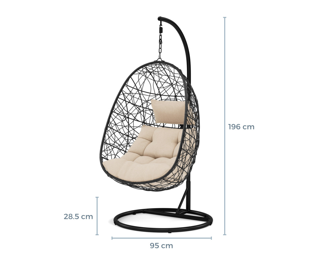 Fauteuil suspendu 1 place effet rotin noir Leila