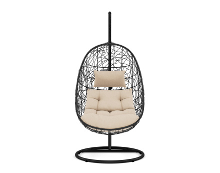 Fauteuil suspendu 1 place effet rotin noir Leila