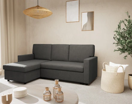 Canapé d’angle 4 places en tissu convertible avec coffre Meiya