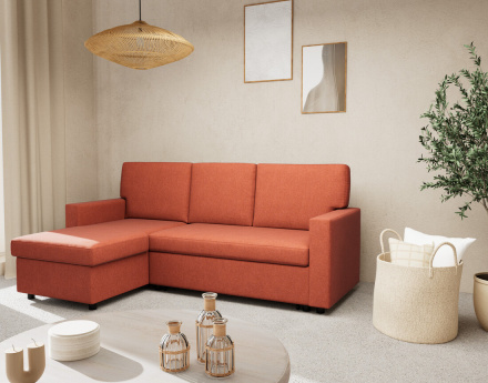 Canapé d’angle 4 places en tissu convertible avec coffre Meiya