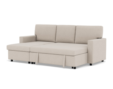 Canapé d’angle 4 places en tissu convertible avec coffre Meiya