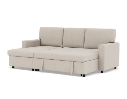 Canapé d’angle 4 places en tissu convertible avec coffre Meiya