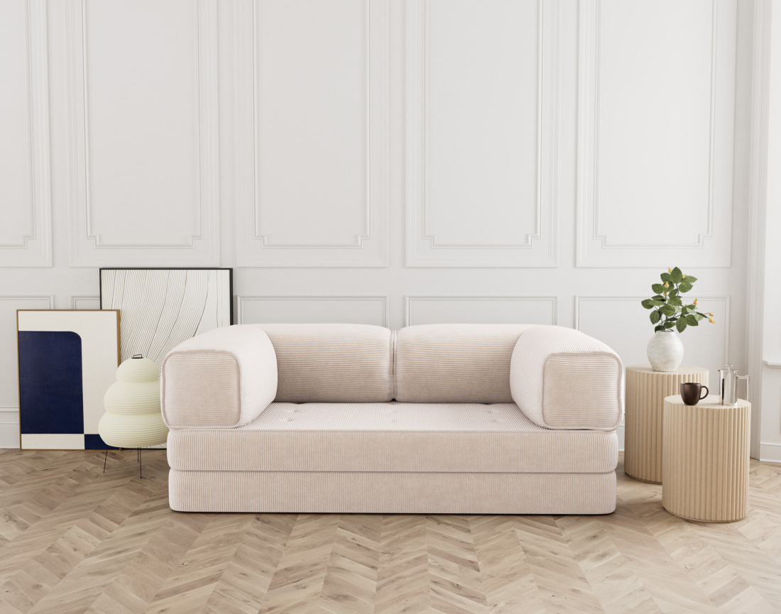 Canapé 3 places convertible en velours côtelé Poppy