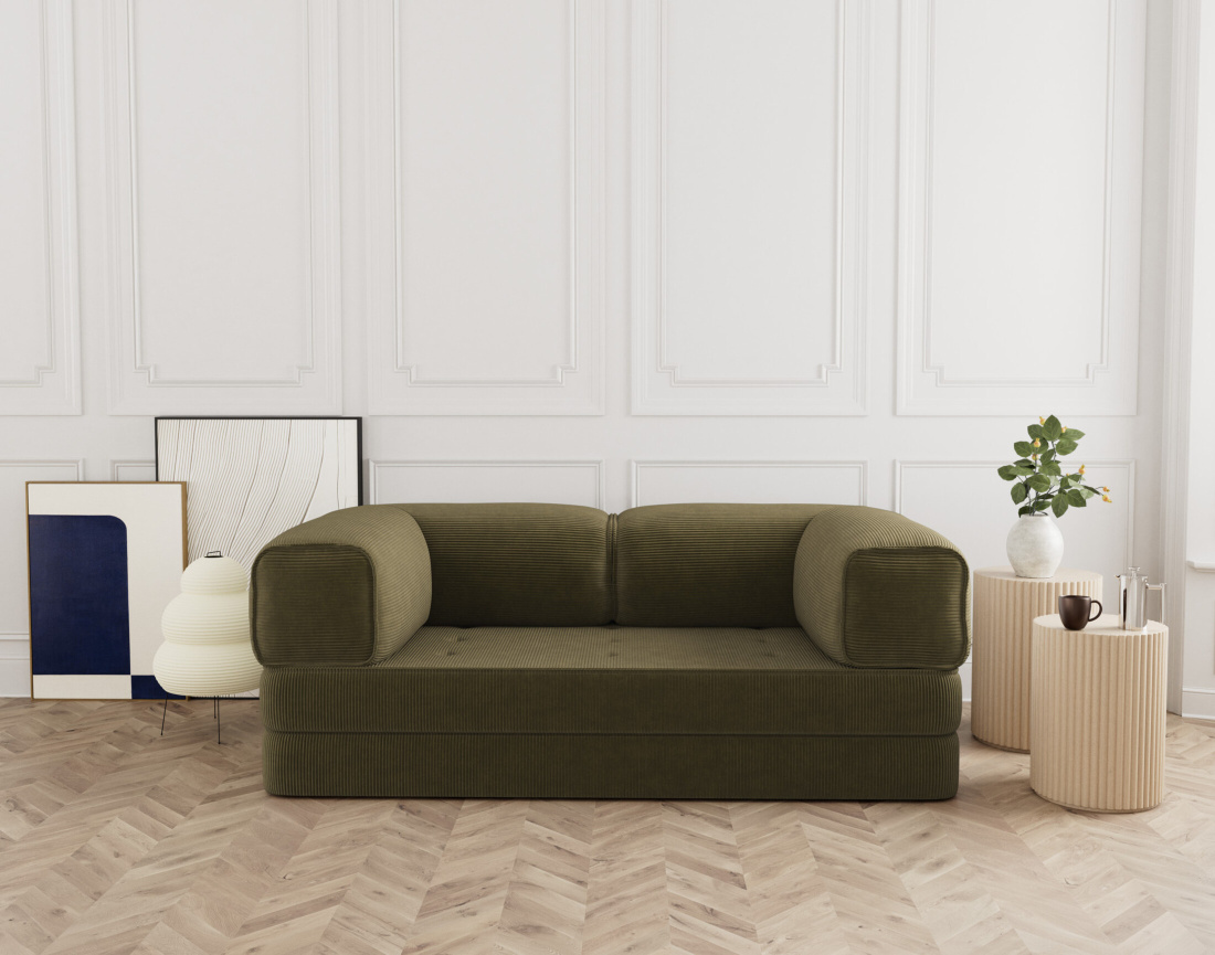 Canapé 3 places convertible en velours côtelé Poppy