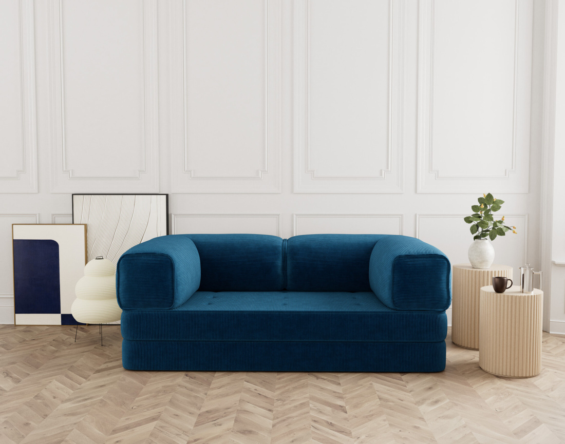 Canapé 3 places convertible en velours côtelé Poppy