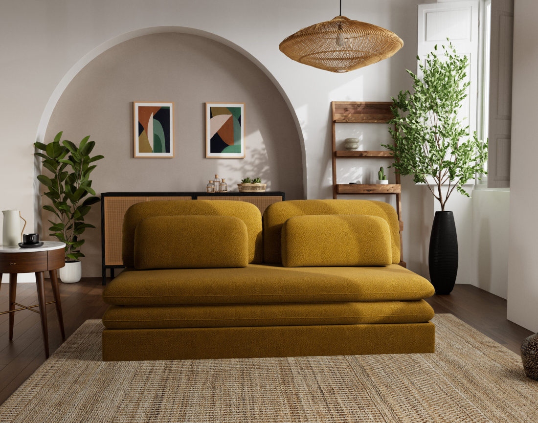 Canapé 3 places convertible déplimousse en velours texturé Ysal