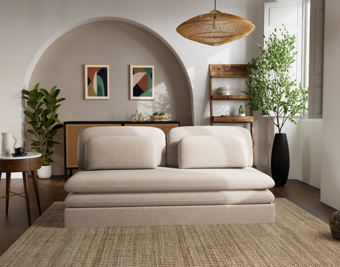 Canapé 3 places convertible déplimousse en velours texturé Ysal