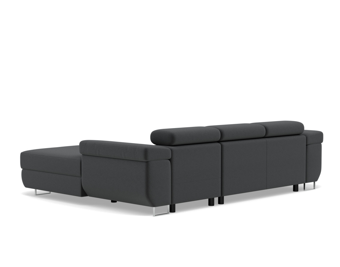 Canapé d'angle droit 6 places convertible avec coffre et têtières réglables en velours Pablo